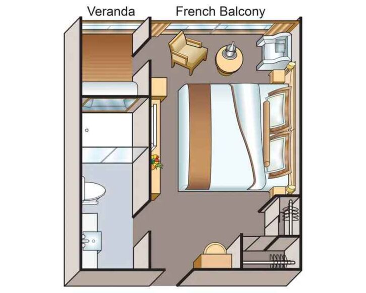 Veranda Stateroom floor plan on Viking Tonle
