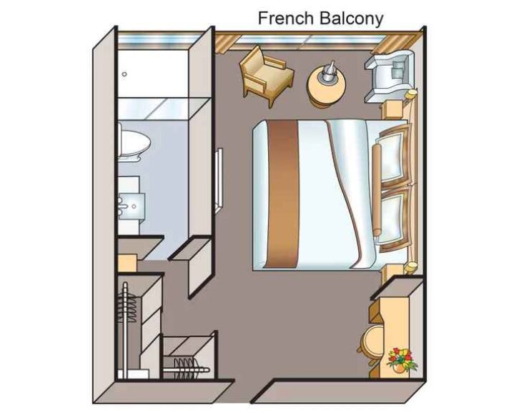 French Balcony Stateroom floor plan on Viking Tonle